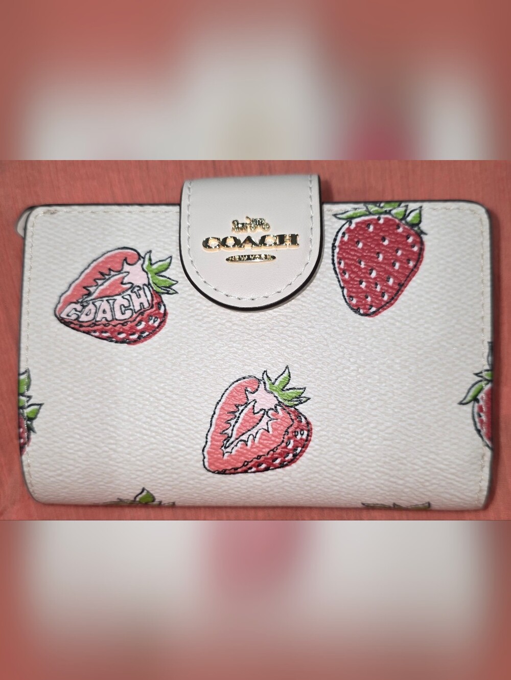 Coach White Strawberry Print Small Wallet